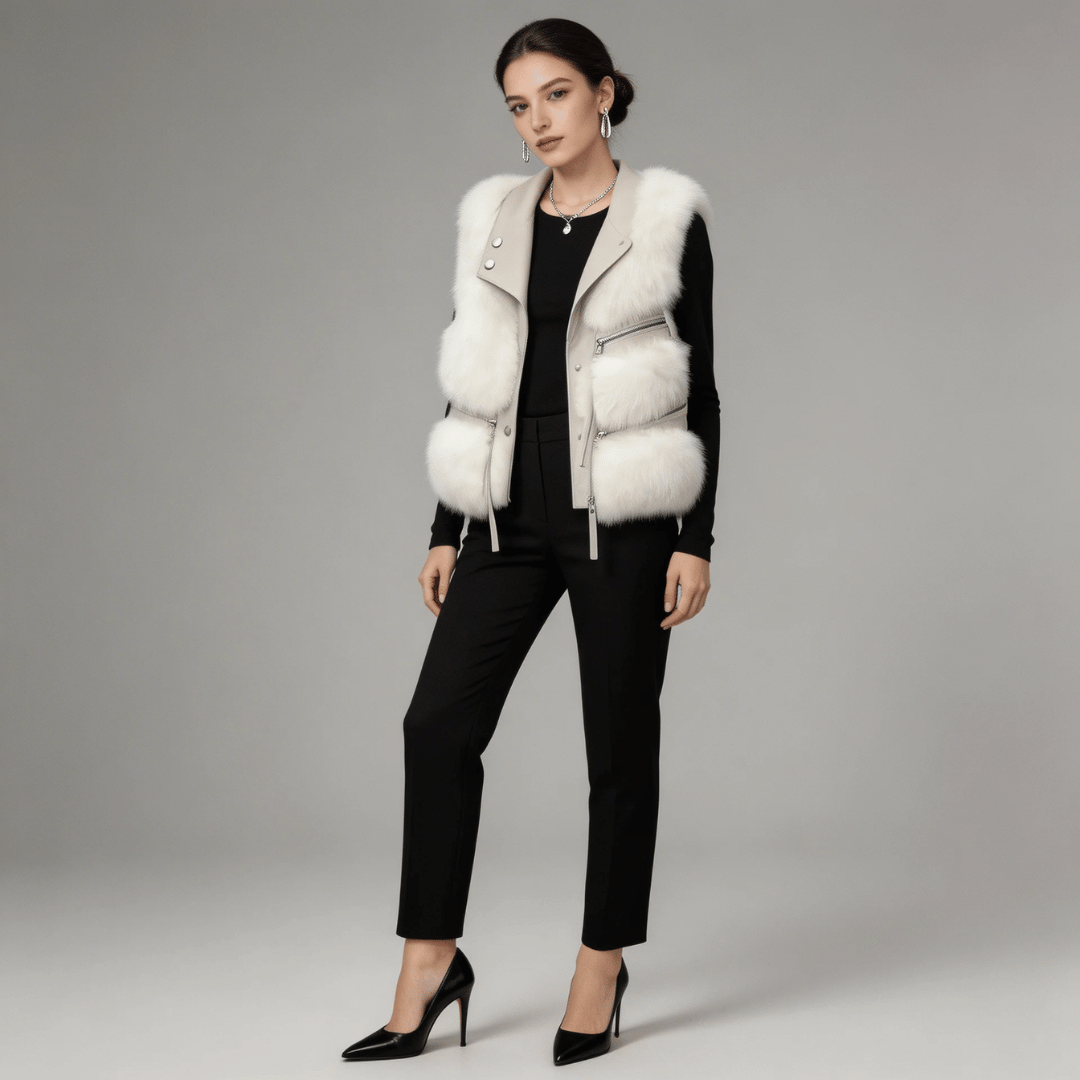 Colete Feminino em Pelo com Courino Forglows