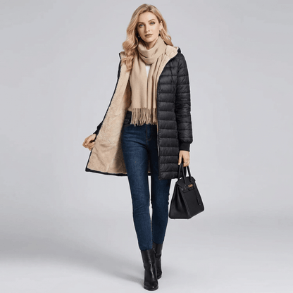 Jaqueta Feminina Puffer Longa com Pelúcia Forglows