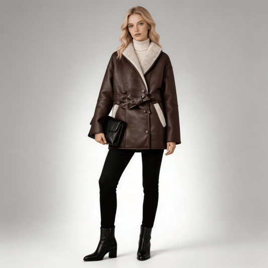 Casaco Feminino Longo em Couro e Forrado Forglows