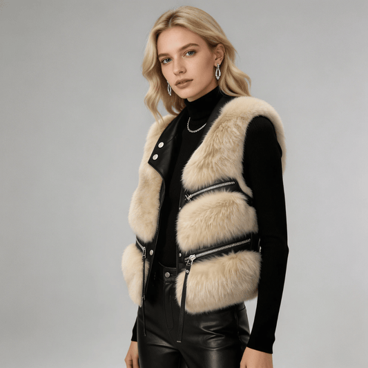 Colete Feminino em Pelo com Courino Forglows