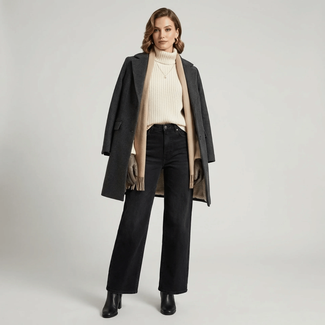 Calça Jeans Wide Leg Feminina Peluciada Forglows + Meia Térmica
