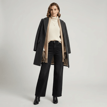 Calça Jeans Wide Leg Feminina Peluciada Forglows + Meia Térmica