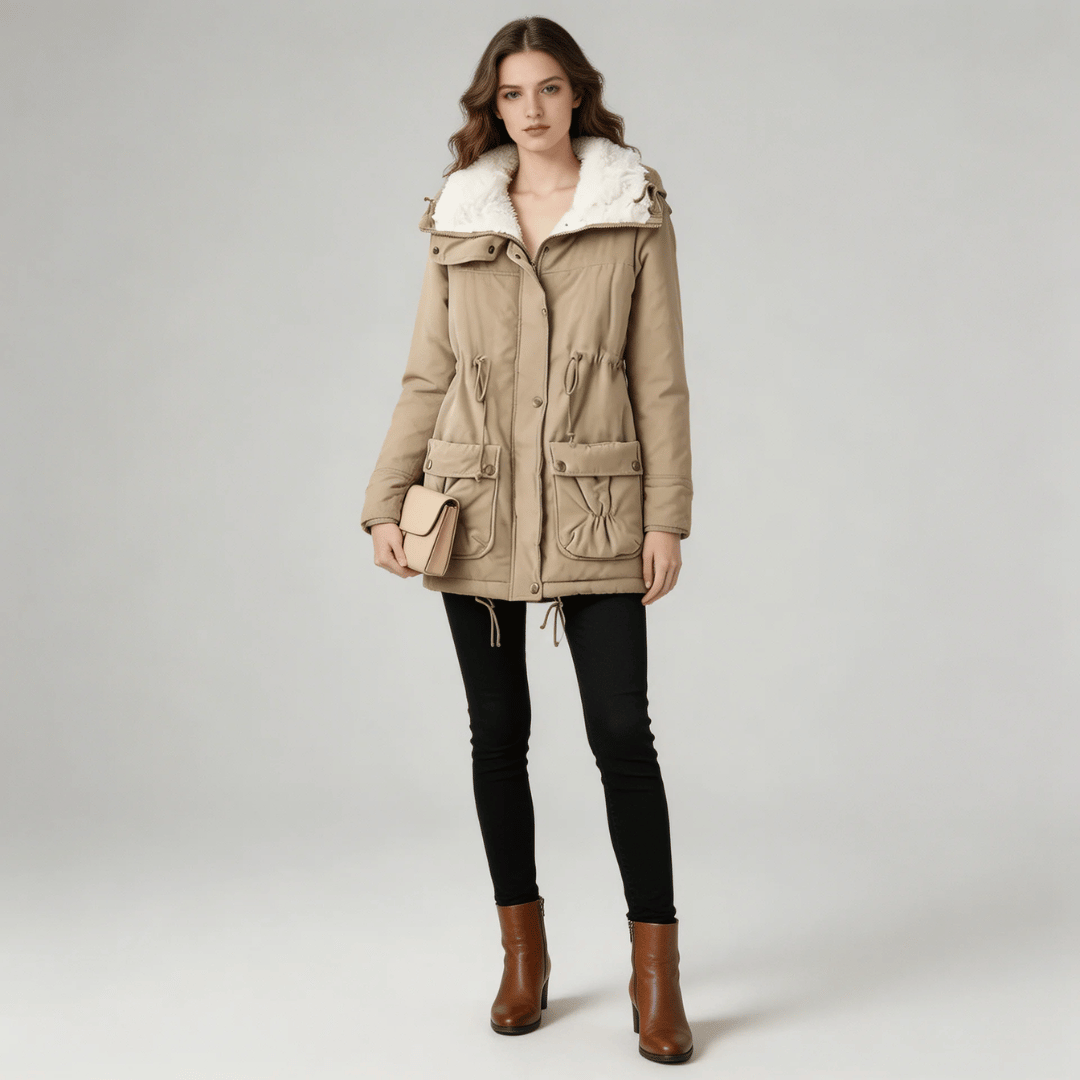 Parka Feminina Forrada com Pelúcia e Gola Alta Forglows