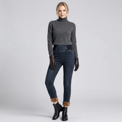 Calça Jeans Feminina Montaria Peluciada Forglows + Meia Térmica