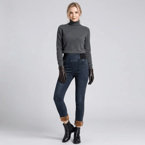 Calça Jeans Feminina Montaria Peluciada Forglows + Meia Térmica