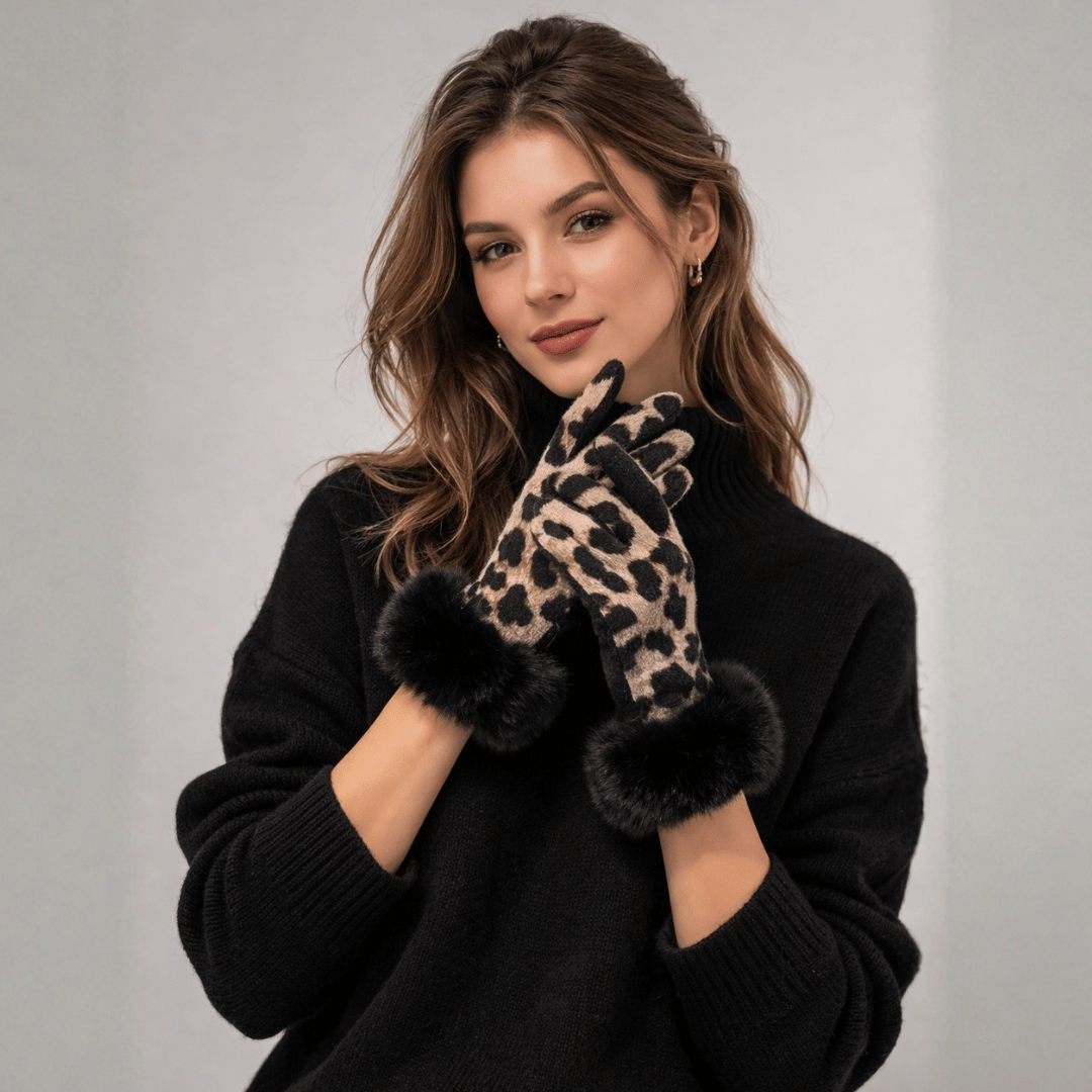 Luva Feminina Animal Print com Detalhe em Pelúcia Forglows