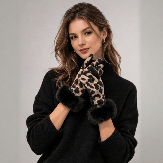Luva Feminina Animal Print com Detalhe em Pelúcia Forglows