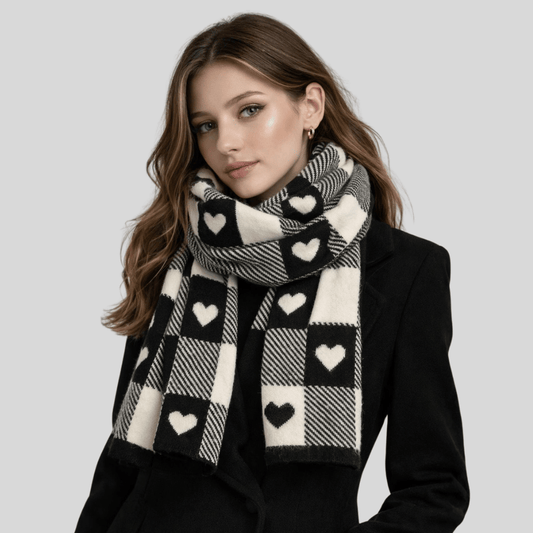 Cachecol Feminino Xadrez com Corações Forglows